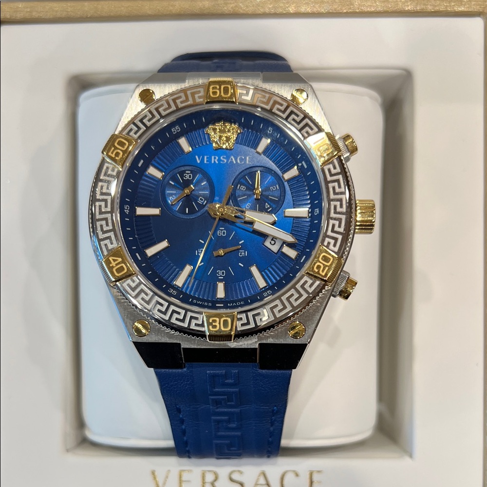 Versace Royal Blue and Gold Chronograph Watch